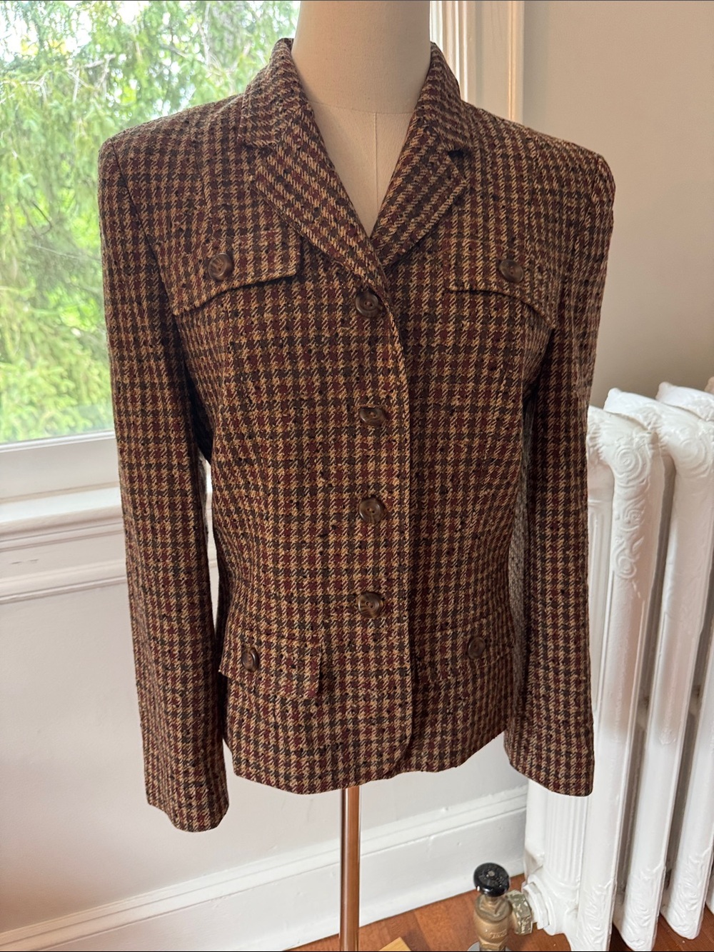 Pendleton Brown & Tan Houndstooth Wool Blazer